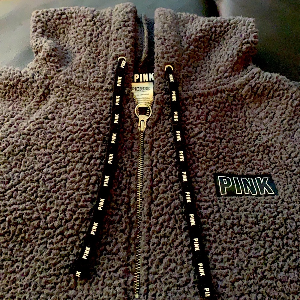 PINK- Gray Sherpa Hoodie